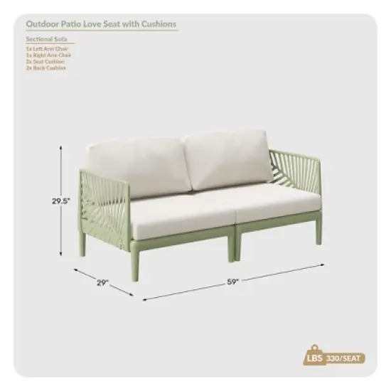 WestinTrends Playa Modern Outdoor Polypropylene Resin Deep Seating Patio Loveseat, Green image {2}