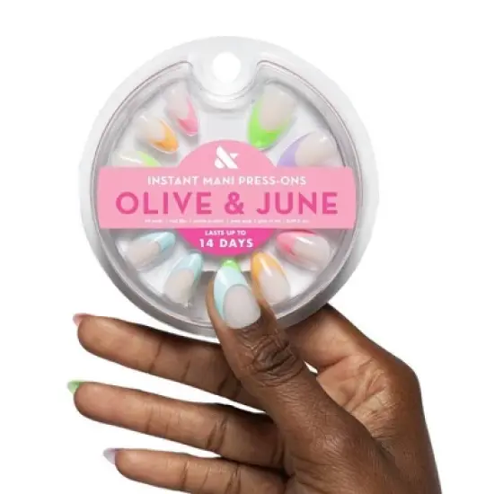 Olive & June Press-On Fake Nails - M Almond - Pastel Neon French - 42ct image {3}