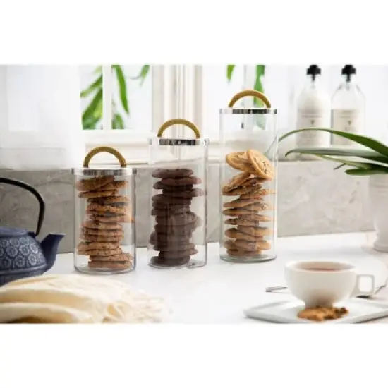 Classic Touch Glass Canister with Stainless Steel Lid and Gold Handle, Small image {2}