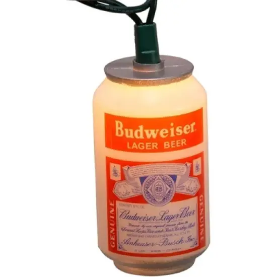 Kurt Adler Indoor/Outdoor Novelty String 10-Light Set, Vintage Budweiser Cans, 11.5ft image {4}