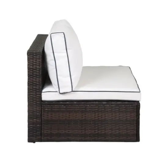 WestinTrends  4-Piece Outdoor Patio Sofa Sectional Set with Ottoman, Brown/White image {5}