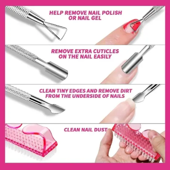 Nail Polish Remover Tools Kit &ndash; Nail Clips, Remover Bottle,Cotton Pads, Nail Brush, Cuticle Pusher, Nail File & Buffer Block image {3}
