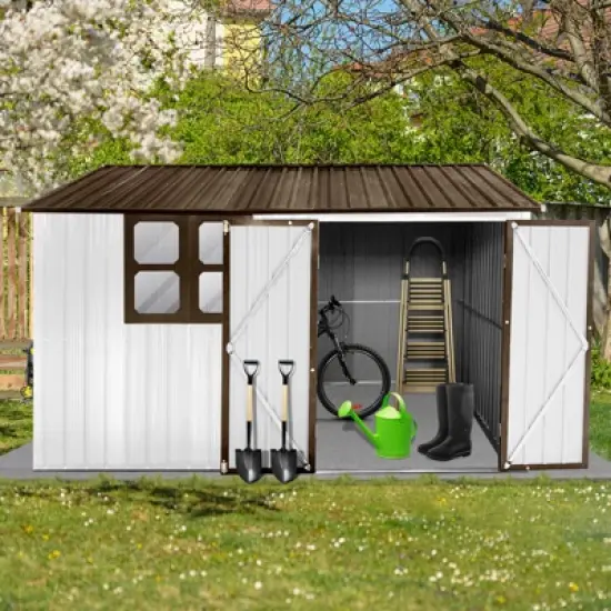 GDFStudio Antony Modern 10ft x 8ft Outdoor Metal Storage Shed with Window image {6}