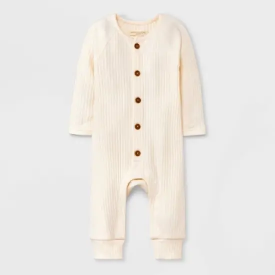 Grayson Collective Baby Ribbed Long Sleeve Jumpsuit - Cream image {4}