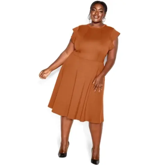 Women's Plus Size Frill Shoulder Dress - ginger | CITY CHIC image {7}