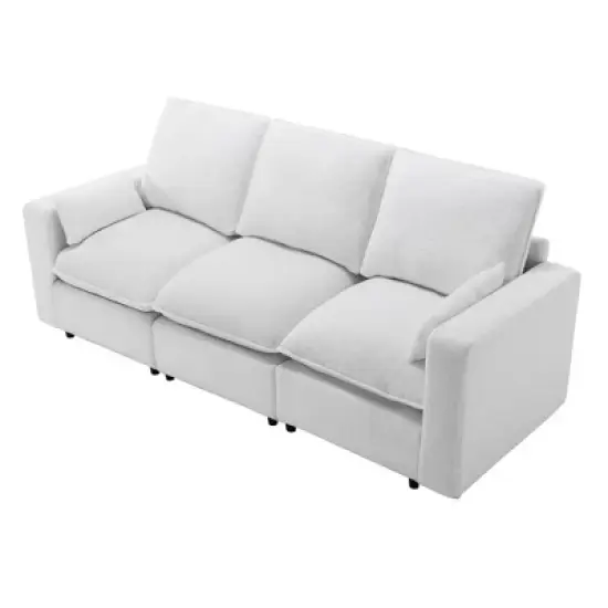 3 Seat Sofa with Removable Cushions and 2 Pillows, Teddy Fabric Upholstered Couch-ModernLuxe image {3}