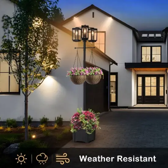 C Cattleya 3-Light 77.5in Black Complete Post Light with Planter and Clear Tempered Glass image {4}