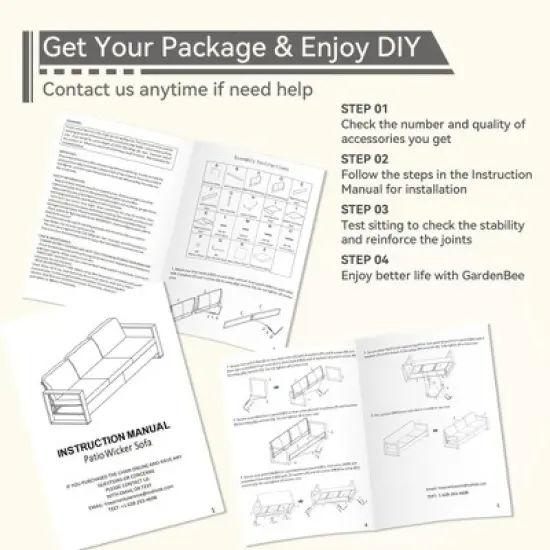 COWLOWN Dark Blue Outdoor Rattan Patio Sofa, 3-Seat Wicker Couch with Armrests and Cushions, Weather-Resistant Furniture for Backyard, Garden, Porch image {5}