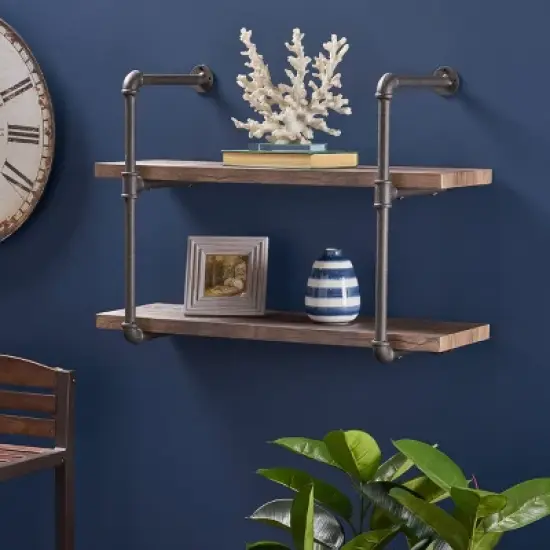 Tarian Industrial Wall-Mounted Shelf Dark Brown - Christopher Knight Home image {1}