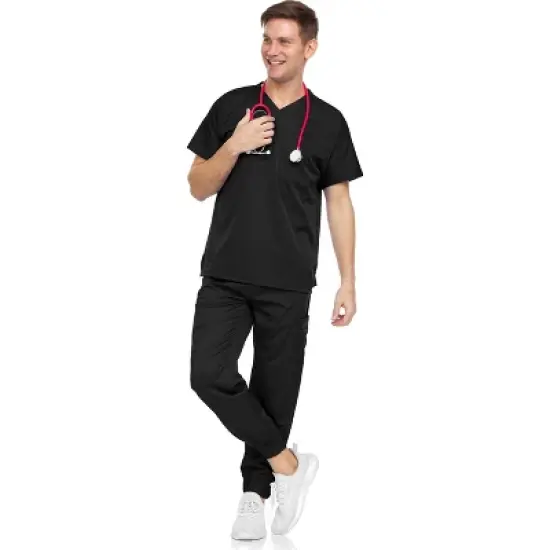Medichic Men's Workwear Uniforms- Stretch V-Neck Scrubs Set with Seven-Pocket Jogger Pants image {1}