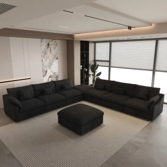 Modular Sectional Sofa with Ottoman,156" U Shaped Down Filled Cloud Couch,8 Seater Convertible Living Room Sets,Cover Washable and Replaceable image {14}
