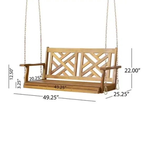 Outdoor Porch Swing Chair, Acacia Wood Swing Chair Bench With Hanging Chain, Outdoor Patio Hanging Bench Chair Furniture image {4}