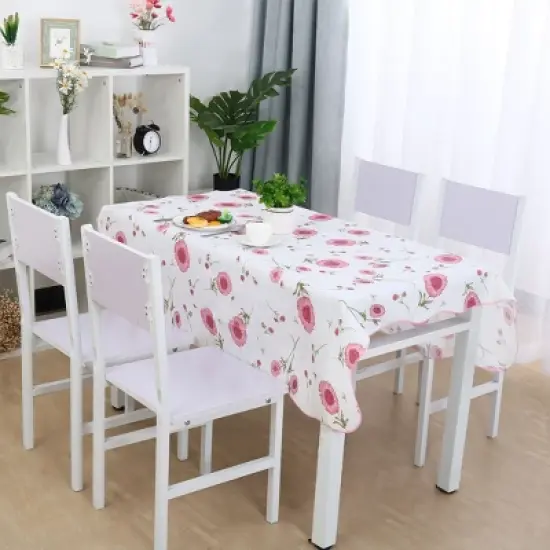 PiccoCasa Rectangle Vinyl Water Oil Resistant Printed Lightweight Tablecloths Pink Flower 54"x71" image {1}