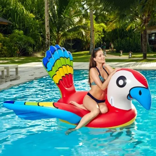 Northlight 87" Red and Blue Jumbo Parrot Ride-On Inflatable Swimming Pool Float image {1}