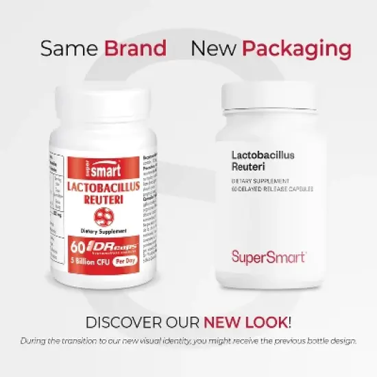 Supersmart Lactobacillus Reuteri 5 Billion CFU per Day - Probiotic Supplement | Non-GMO & Gluten Free - 60 DR Capsules image {1}