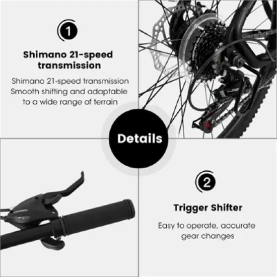 YONWAY 27 Inch Mountain Bike 21 Speed, Suspension Fork, Aluminum Frame Disc Brake, Mountain biking for both men and women image {4}