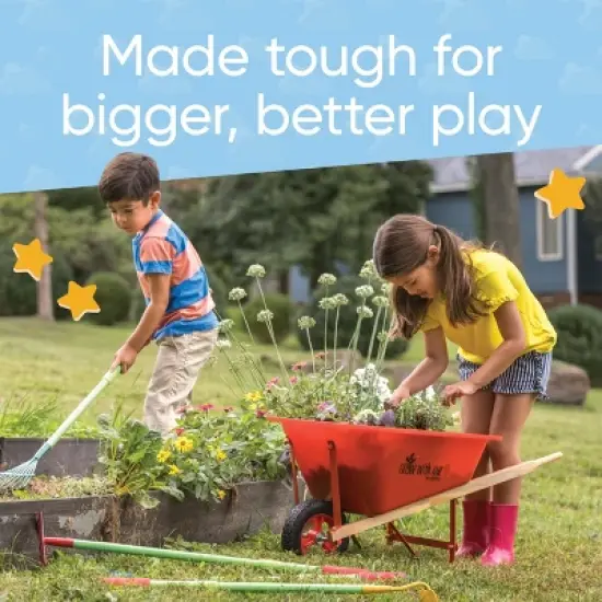 HearthSong Durable Kids' Grow-With-Me Red Wheelbarrow and Adjustable Garden Tool Set; Includes Wheelbarrow, Shovel, Hoe, Leaf Rake, and Soil Rake image {5}