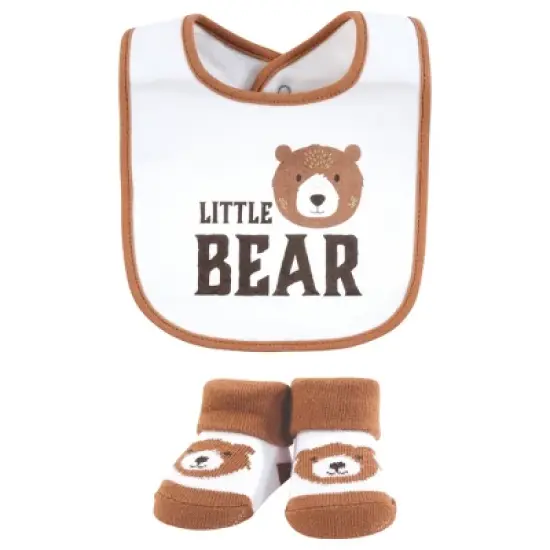 Hudson Baby Infant Boy Cotton Bib and Sock Set, Little Brown Bear, One Size image {2}