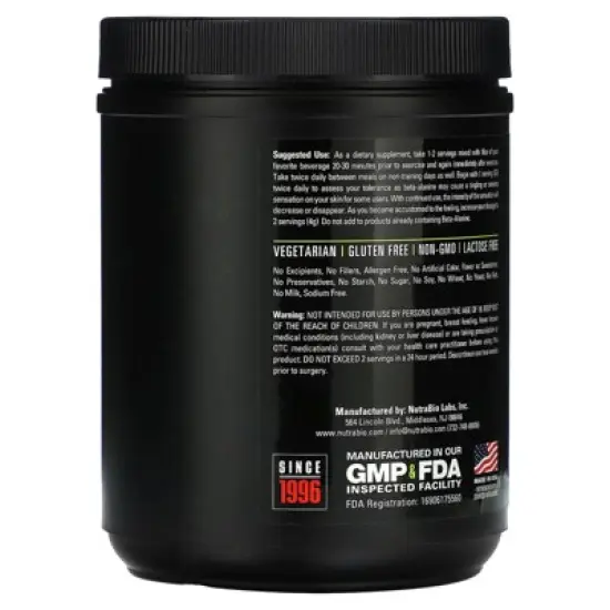 NutraBio Beta Alanine, 12.7 oz image {2}