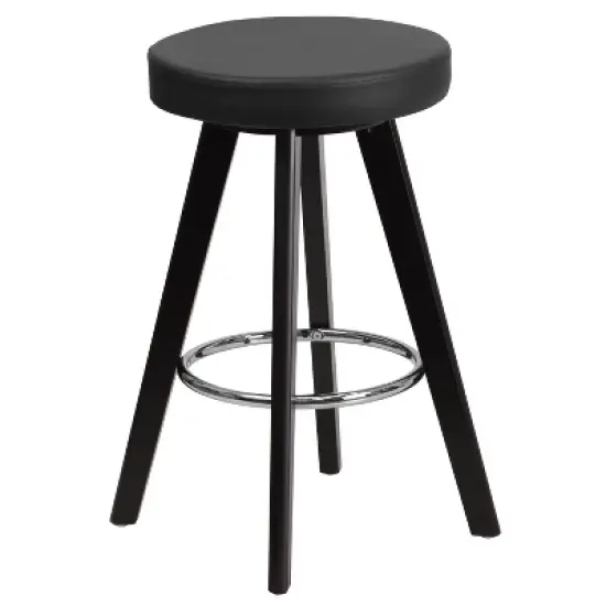 Flash Furniture Trenton Series 24'' High Contemporary Vinyl Counter Height Stool with Cappuccino Wood Frame image {1}