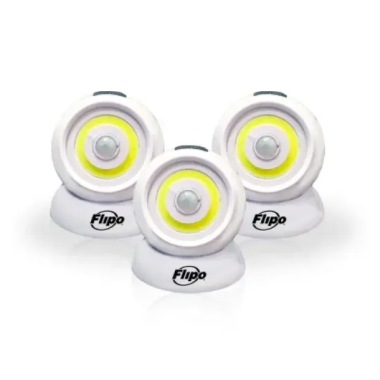 Flipo Revolution Motion Sensing Rotatable Magnetic Spotlight With Magnetic Base Peel Stick Tabs & Hanging Keyhole Slot - Set of 3 image {3}