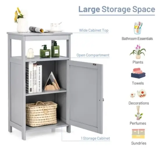 Bathroom Wooden Floor Cabinet Multifunction Storage Rack Organizer Stand Grey/White image {5}