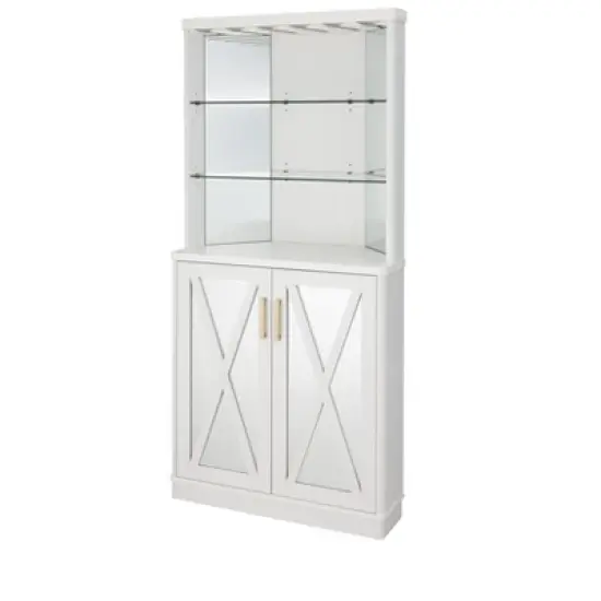 Home Source Grey Wash Corner Bar Cabinet with Mirrored Panels image {10}