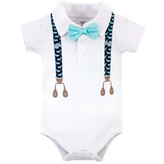 Little Treasure Baby Boy Cotton Bodysuits 3pk, Whale Suspenders image {3}