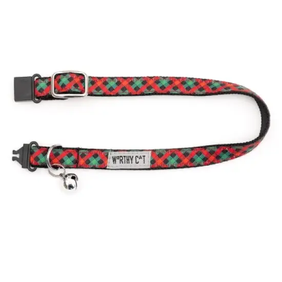 The Worthy Dog Holiday Check Breakaway Adjustable Cat Collar image {1}