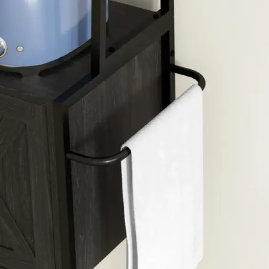 HOMCOM Kitchen Baker's Rack with Power Outlet, LED Lights, Microwave Stand with Storage Shelves, Wine Bottle Rack, Barn Door Cabinet image {5}