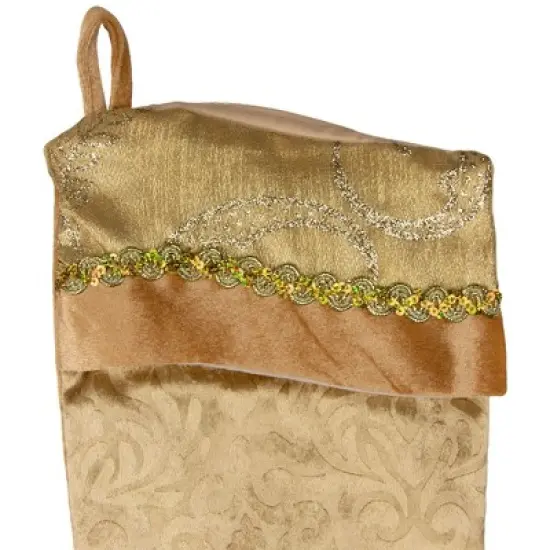 Northlight 20.5" Gold Etched Velvet Christmas Stocking with Glitter Print and Metallic Trim image {5}