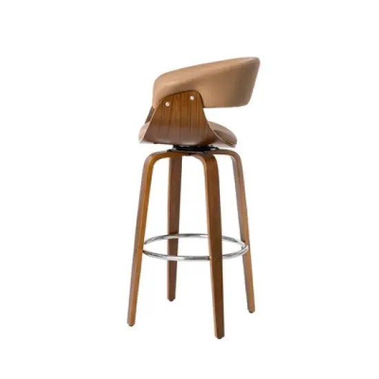 Set of 2 Mid-century Modern Walnut Bentwood Swivel Barstools - Glitzhome image {3}