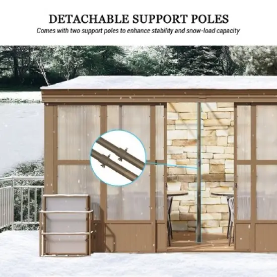 Mondawe Lean to Sunroom 10x14FT, Wall Mounted Solarium with Sloping Polycarbonate Roof, Detachable Screens and 2 Lockable Sliding Doors image {8}