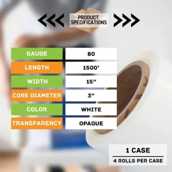 PSBM 4 Rolls 15" x 1500' 90 Gauge Cast Hand Pallet Stretch Wrap Plastic Shrink Film image {4}