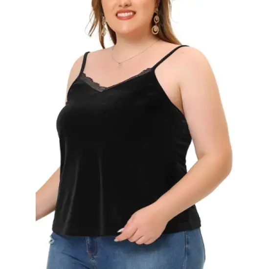 Agnes Orinda Women's Plus Size Tops V Neck Velvet Lace Trim Cami Tank Tops image {1}