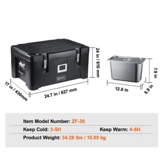VEVOR Insulated Food Pan Carrier, 36Qt Capacity, Stackable Catering Hot Box with 3 Stainless Steel Pans, Top Load LLDPE Food Warmer, Black image {7}
