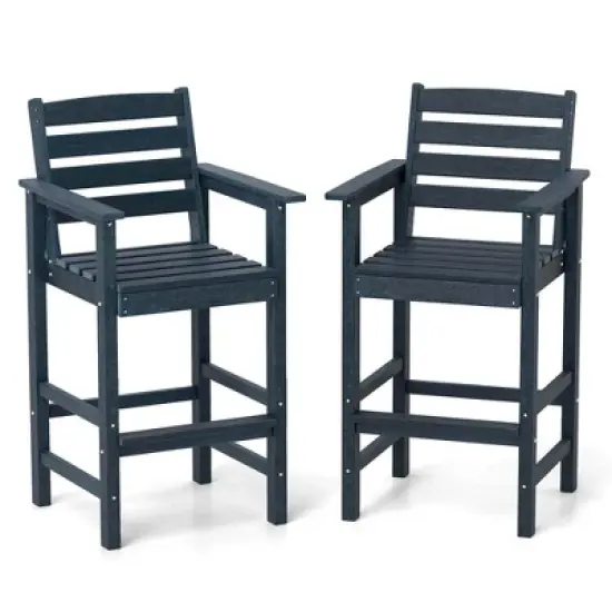 Costway Patio Adirondack Bar Chairs Set of 2 with Wide Armrests & Footrest Backrest Black/Brown/Gray/Navy image {11}