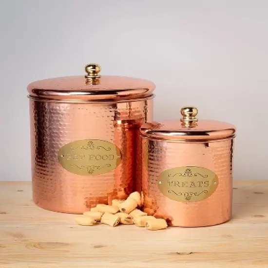 Amici Pet Spaniel Copper Bronze Metal Treats Canisters, 2 Size Set, Pet Food Storage Containers, Dog Food Jar with Lid,38 & 140 oz. image {1}