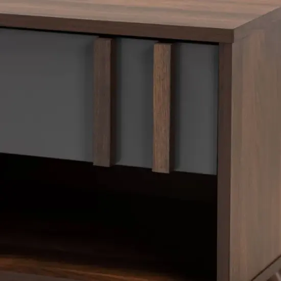 1 Drawer Naoki Two-Tone Wood Nightstand Gray/Walnut - Baxton Studio image {4}