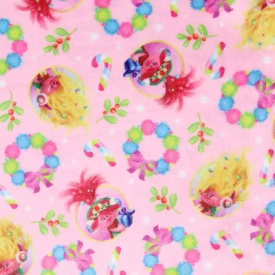 Trolls Girl's Sweetest Holiday Plush Fleece Raglan Kids Pajama Nightgown Multicolor image {2}