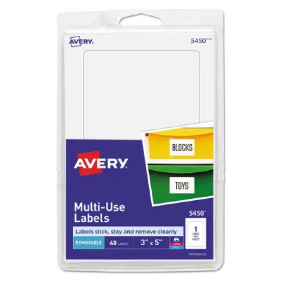 Avery Removable Multi-Use Labels, Inkjet/Laser Printers, 3 x 5, White, 40/Pack, (5450) image {4}