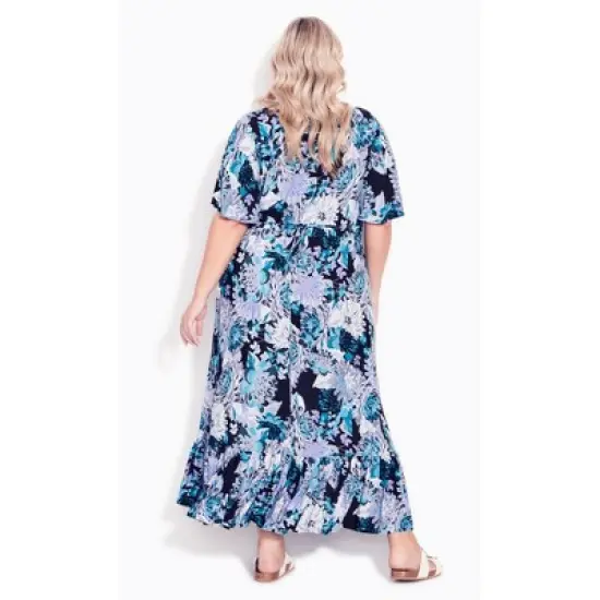 Women's Plus Size Sasha Flutter Sleeve Maxi Dress  - Blue Dahlia | AVENUE image {1}