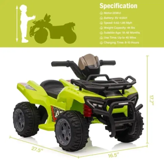 Kids 6V ATV 4 Wheeler, Ride on Toy Car for Toddlers Boys & Girls w/1.8 Mph Max Speed, Music, Wear-Resistant Wheels, Kids Electric Cars for 3-8 image {6}