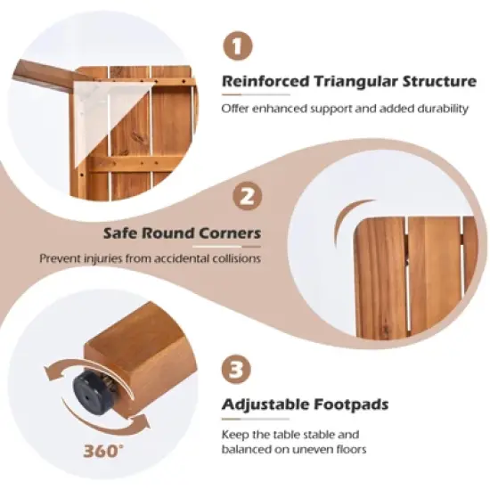 Tangkula 5PCS Patio Dining Set Solid Wood Furniture w/ Rattan Backrest & Seat Cushions image {7}