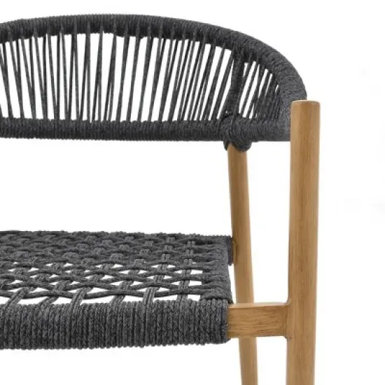 Rectangular Planked Wood Outdoor Dining Set：7-Piece Mesh Weave Chair Patio Furniture image {9}