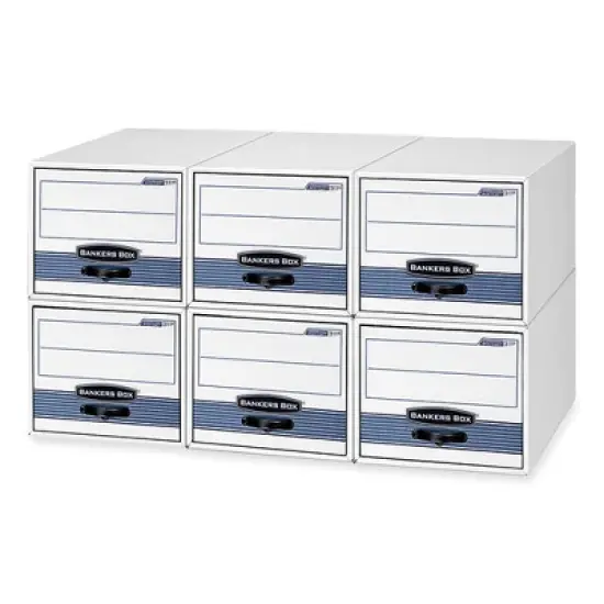 Bankers Box STOR/DRAWER STEEL PLUS Extra Space-Savings Storage Drawers, Letter Files, 14" x 25.5" x 11.5", White/Blue, 6/Carton image {5}