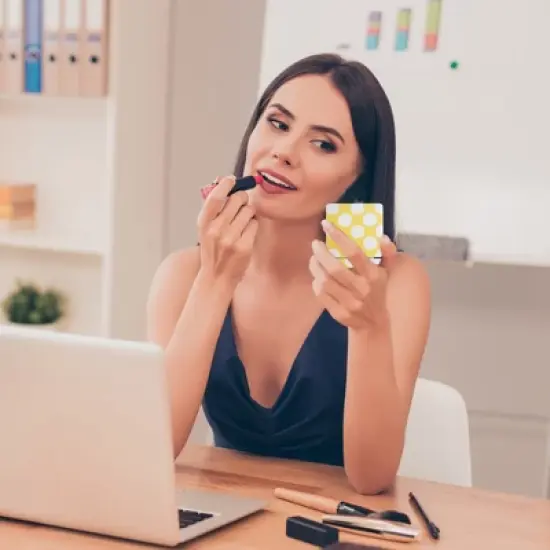 Unique Bargains Folding Makeup Mirror Yellow White 1 Pc image {2}