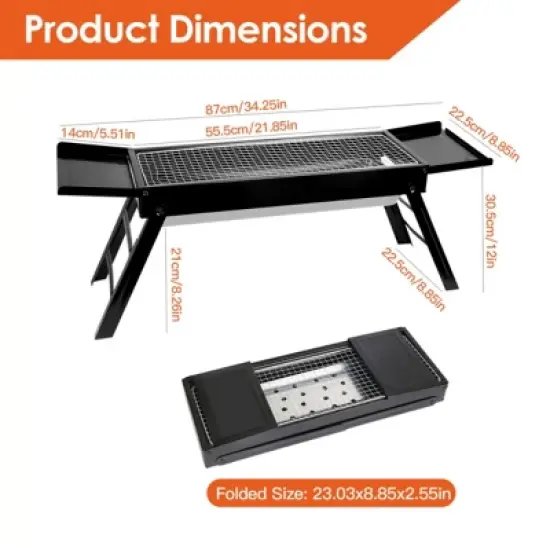 SEVOBAL Grill Cookware Portable Foldable BBQ Griddle, Compact Hibachi-Style with Charcoal Drawer for Camping, Outdoor Cooking, Black, 34.25"*8.85"*12" image {1}