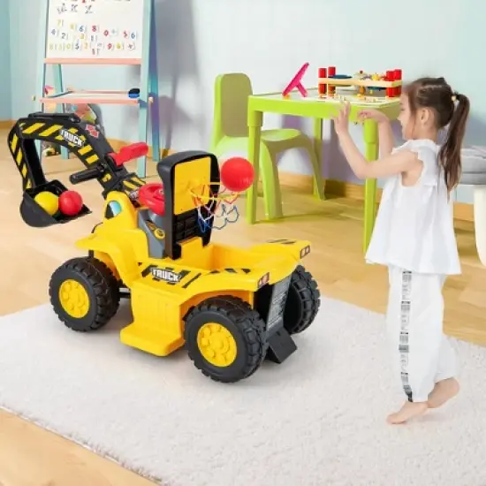 Costway 6V Electric Kids Ride On Excavator Pretend Play Toy Tractor w/ Basketball Hoop image {3}