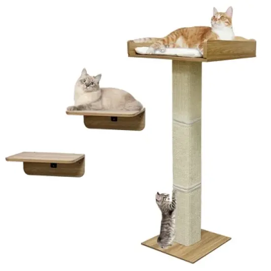 Cat Window Perch with Scratch Posts and 2 Platforms, 40" Adjustable Sisal Climbing Tree Hammmock with Suction Cups, 2 Install Ways, Cats Window Bed image {4}